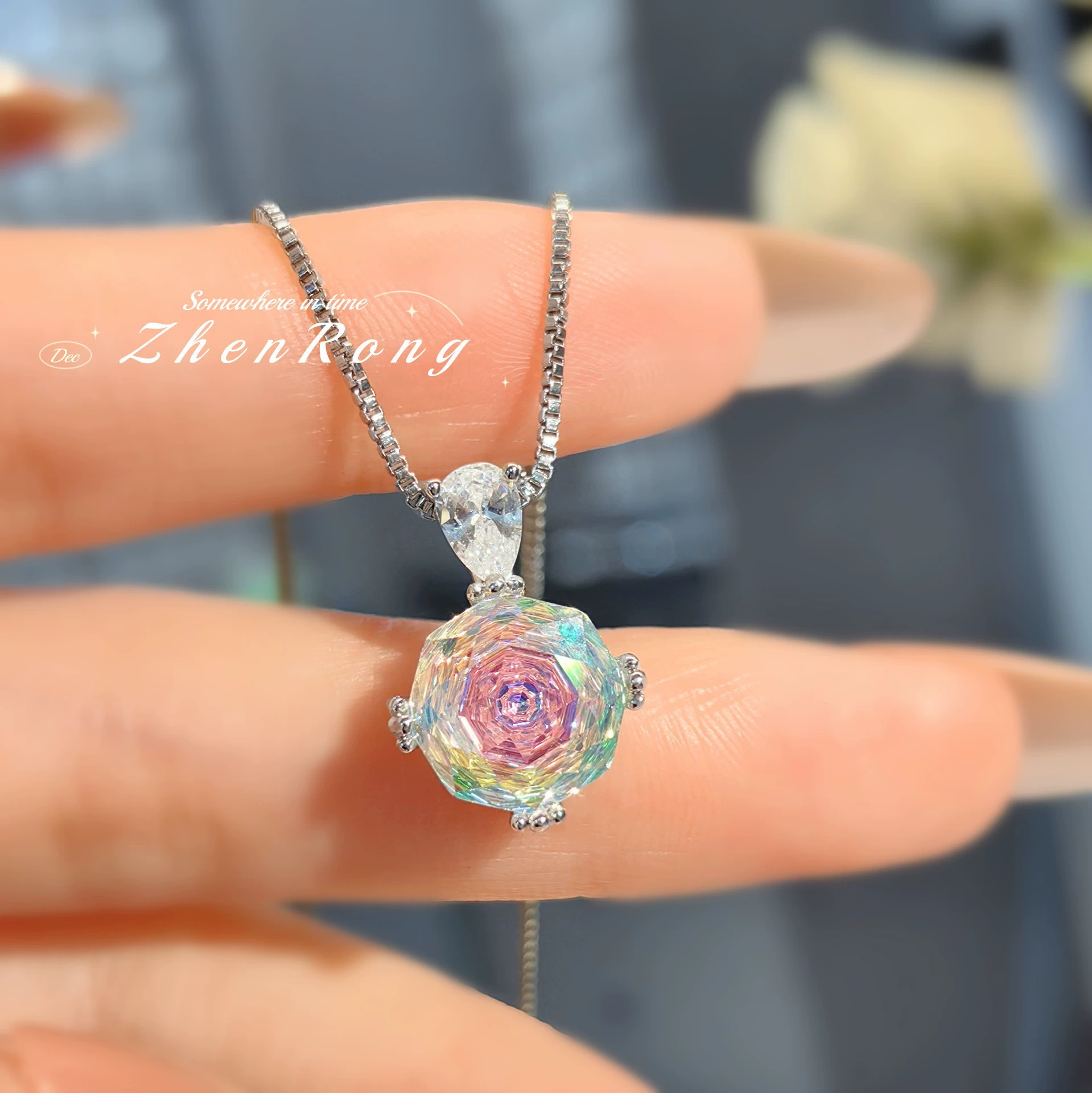 Октогональная Millennium Rose Cherbarabba ожерелье подвеска инкрустированная углеродистый алмаз яркие драгоценности цветные алмазы розы розы