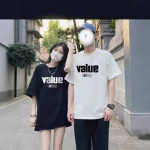 短袖T恤上衣女学生宽松韩版2024新款Value字母印花情侣装批发零售