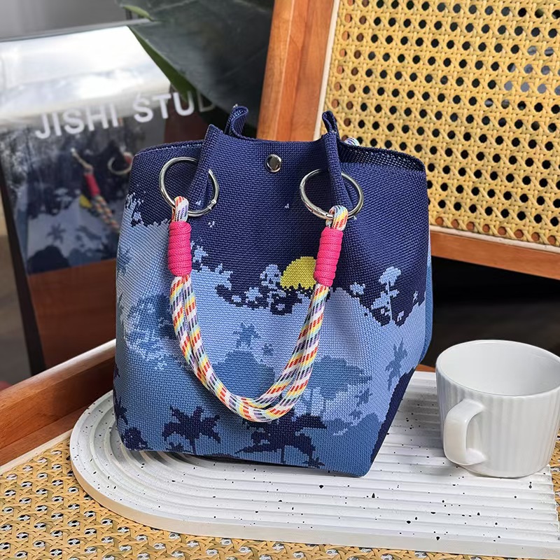 Bolsa de punto bolsas de dibujos animados para mujeres lindas bolsas de regalo de mano bolsas de bocadillos prácticas versátiles bolsas de cubo baratas gran capacidad