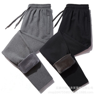 Winter new pure cotton fleece-lined thickened sports casual pants men's ankle-tied boxer stretch plus size men's sweatpants solid color