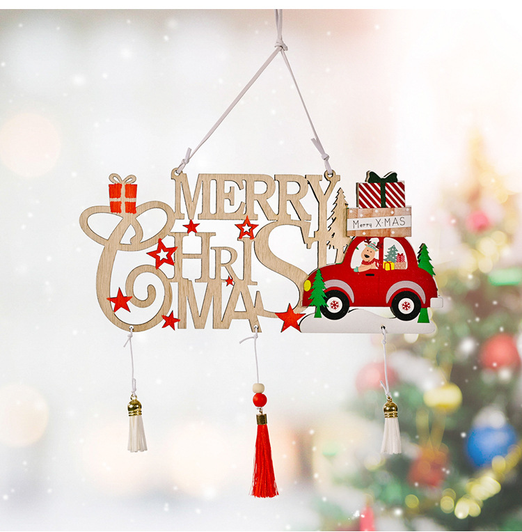 Cross-border New Christmas Decoration Wooden Hollow Tassel Letter Brand Merry Christmas Christmas Tree Ornaments display picture 3