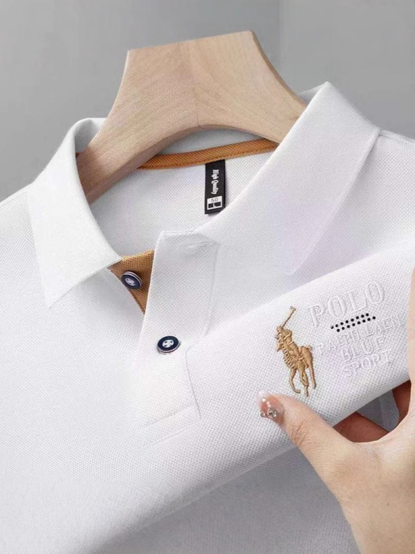 カジュアルビジネスラペルお父さん服クロスボーダー外国貿易卸売人気のトレンディなブランドトップス半袖刺繍ポロシャツ男性用|undefined