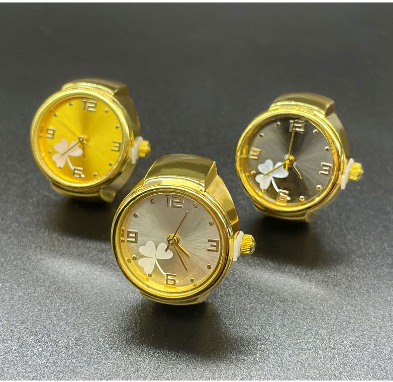 15g Weight Quartz Glass Mirror Material Stainless Steel Strap Material Watch Rings Classification Elegant Shamrock Quartz Watch Rings