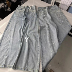 深セン南油高品ANN高腰広脚ジーンズ女性重工ホットビーズのペンダント感25新夏はやせている