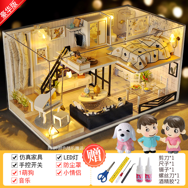 DIY chalet loft villa hecha a mano modelo de casa pequeña ensamblaje arquitectura juguetes regalos de cumpleaños llenos