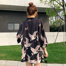 夏季韩版日式和风羽织宽松衣仙鹤和服男女情侣改良汉服外套潮