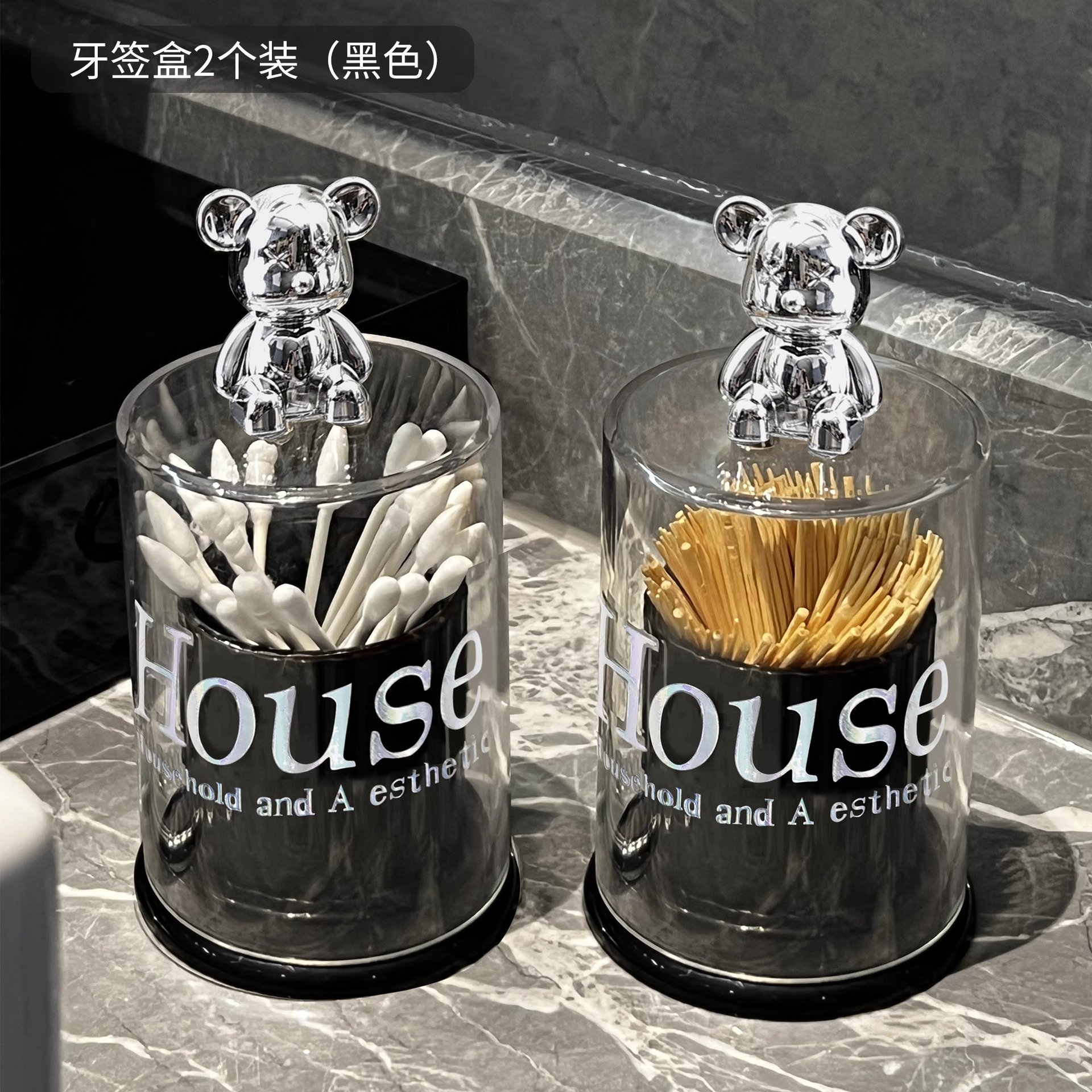Caja de palillo de dientes de lujo ligero hogar de gama alta personalizado oso creativo titular de palillo de dientes caja de seda avanzada caja de almacenamiento de hisopo de algodón comercial