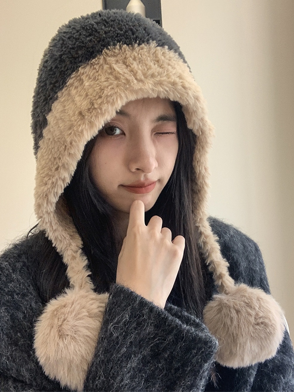 Peluche Lei Feng pour enfants, nouveau style automne-hiver, avec boule de fil suspendue épaissie en peluche ajoutée pour plus de chaleur et d'oreille_voghion.com