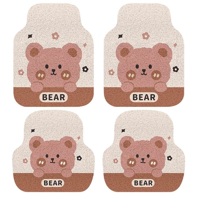 Cute Cartoon Car Floor Mat Silk Loop Single Piece High-End Car Interior Anti-Dirt Carpet Protective Mat Thickened Universal Peihui (Car Carpet) - colored-silk-circle-little-bear-2-in-front-and-2-in-back