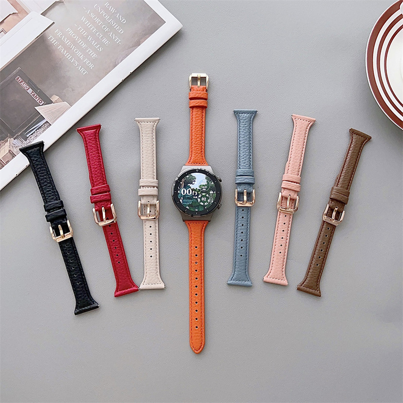 Suitable for Huawei Gt5 Watch, Gt4 Strap, Watch4 with Lychee Pattern, Watch3Pro Leather Slim Waistband for Women