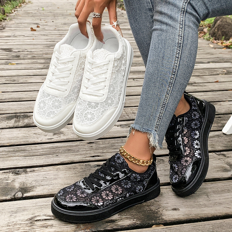 Cross-Border Women's Shoes, Summer Breathable Lace Mesh Shoes, Flat-Soled Versatile Casual Shoes, Lightweight and Comfortable Sneakers, European and American Shoes
