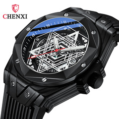 Dawn Geometric Prismatic Rivets Cool Watch Calendar Silicone Luminous Waterproof Foreign Trade Cross-Border Men's Quartz Watch