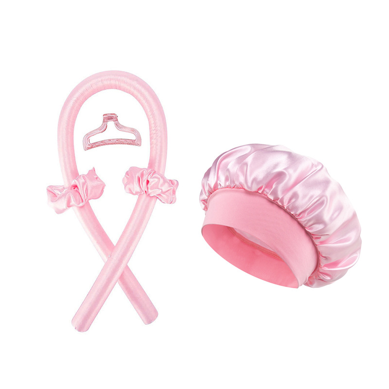 핑크색 샤워캡 + 고급스러운 공주 핑크 (컬링 아이롱 + 머리끈 2개 + 헤어 클립 1개)