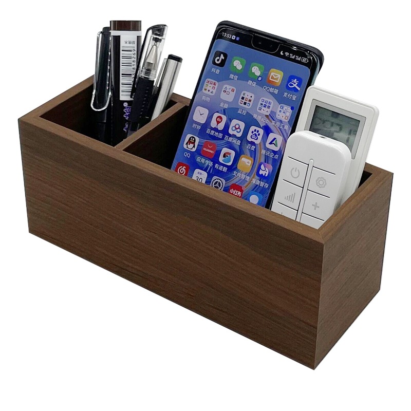 现货批发黑胡桃纹木质多功能笔筒+收纳盒木质笔筒收纳整理盒桌面