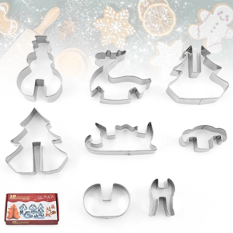 Compact mold stainless steel, Christmas three dimensional set, 8 pieces, 3D