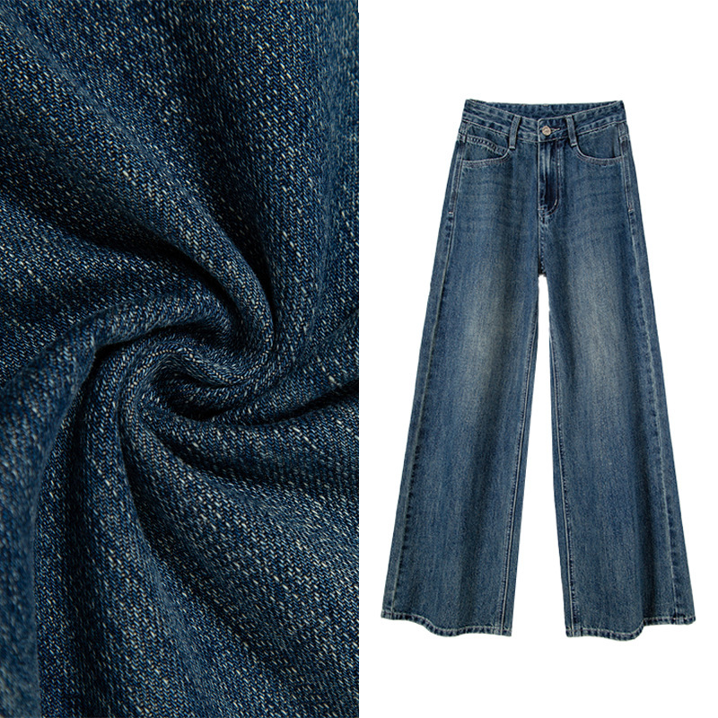 Zhizhi Blue High Waist Slimming Wide Leg Jeans Women's high quality Design Sense Horizontal Line Rear Pocket Straight Pants