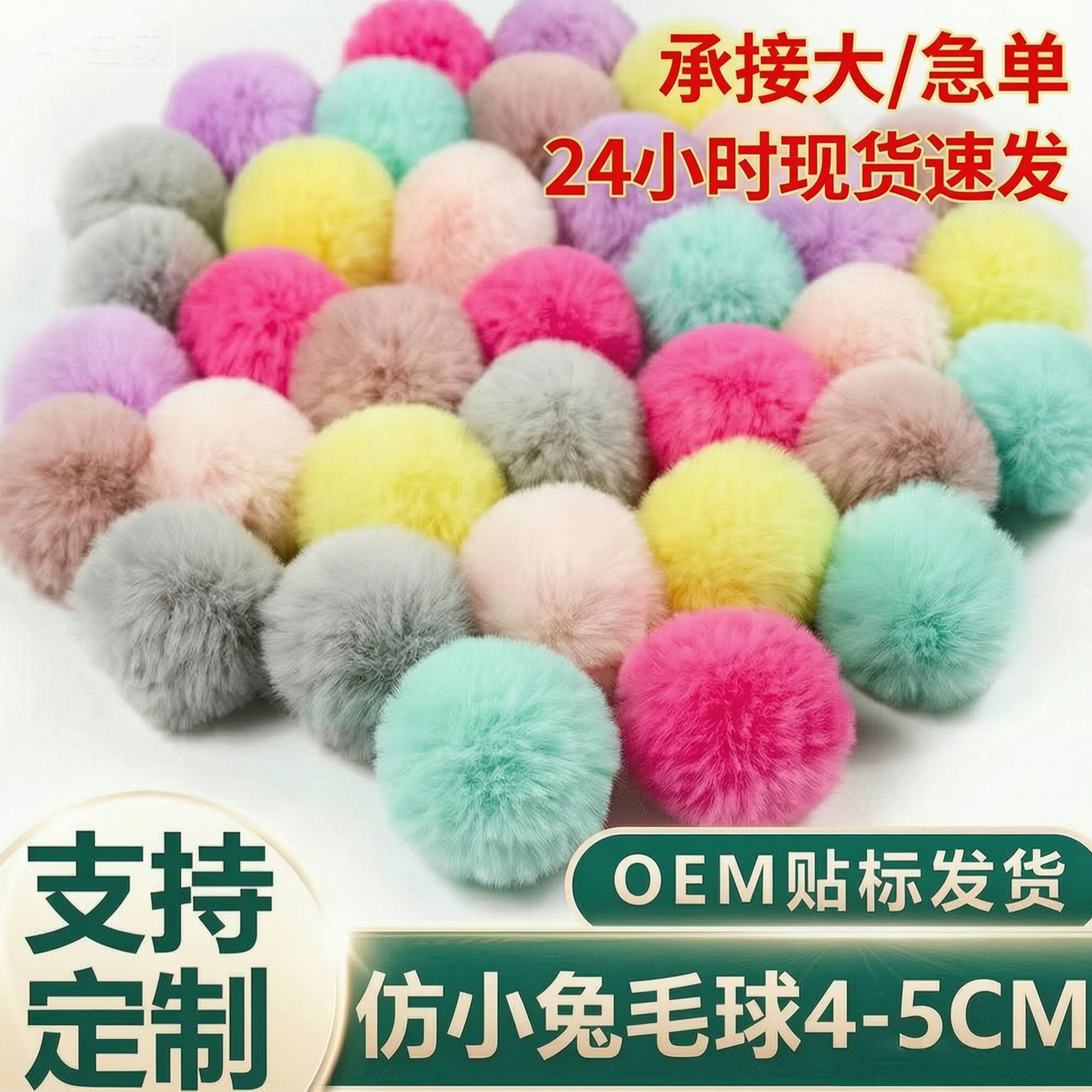 现货批发diy毛绒球手工装饰毛球球 服装鞋帽仿兔辅料兔子鹿皮绳