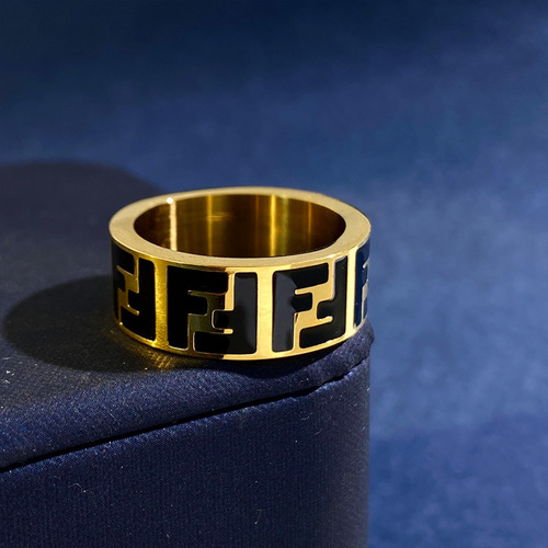 Fengjia Double F Letter Black and White Oil-Drop 22 New European and American Style Couple Rings Fashionable Simple Titanium Steel Ring Set