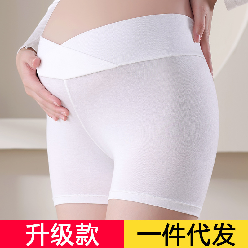 New pregnant women's safety pants high waist thin breathable anti-exposure bottoming shorts high elastic seamless belly support flat leg underwear