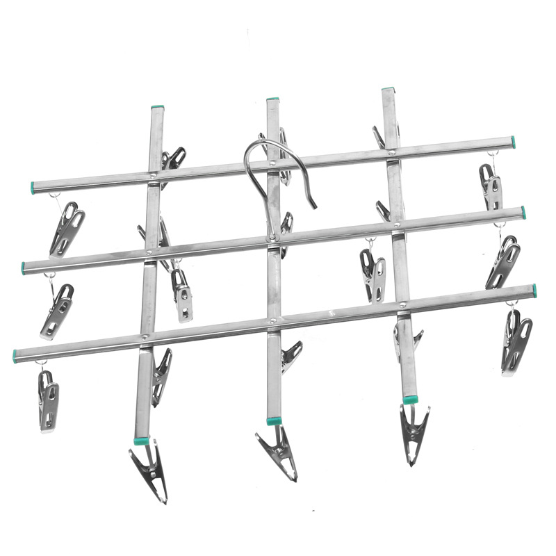 Gancho a prueba de viento de acero inoxidable retráctil percha de ropa plegable 20 clip multi-clip percha de ropa interior percha calcetines tendedero al por mayor