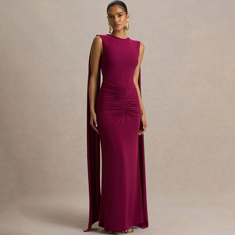 European and American Cross-Border Foreign Trade Women's Clothing Sleeveless Backless Long Dress Slim Fit Sexy Pleated Elegant Evening Dress European and American Cross-Border Foreign Trade Women's Clothing Sleeveless Backless Long Dress Slim Fit Sexy Pleated Elegant Evening Dress
