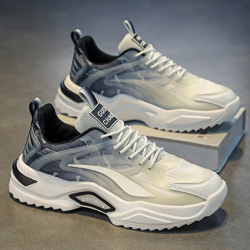 Student Casual Running Sneakers 2024 Spring New Trendy Breathable Men's Shoes Youth Thick-Soled Dad Shoes