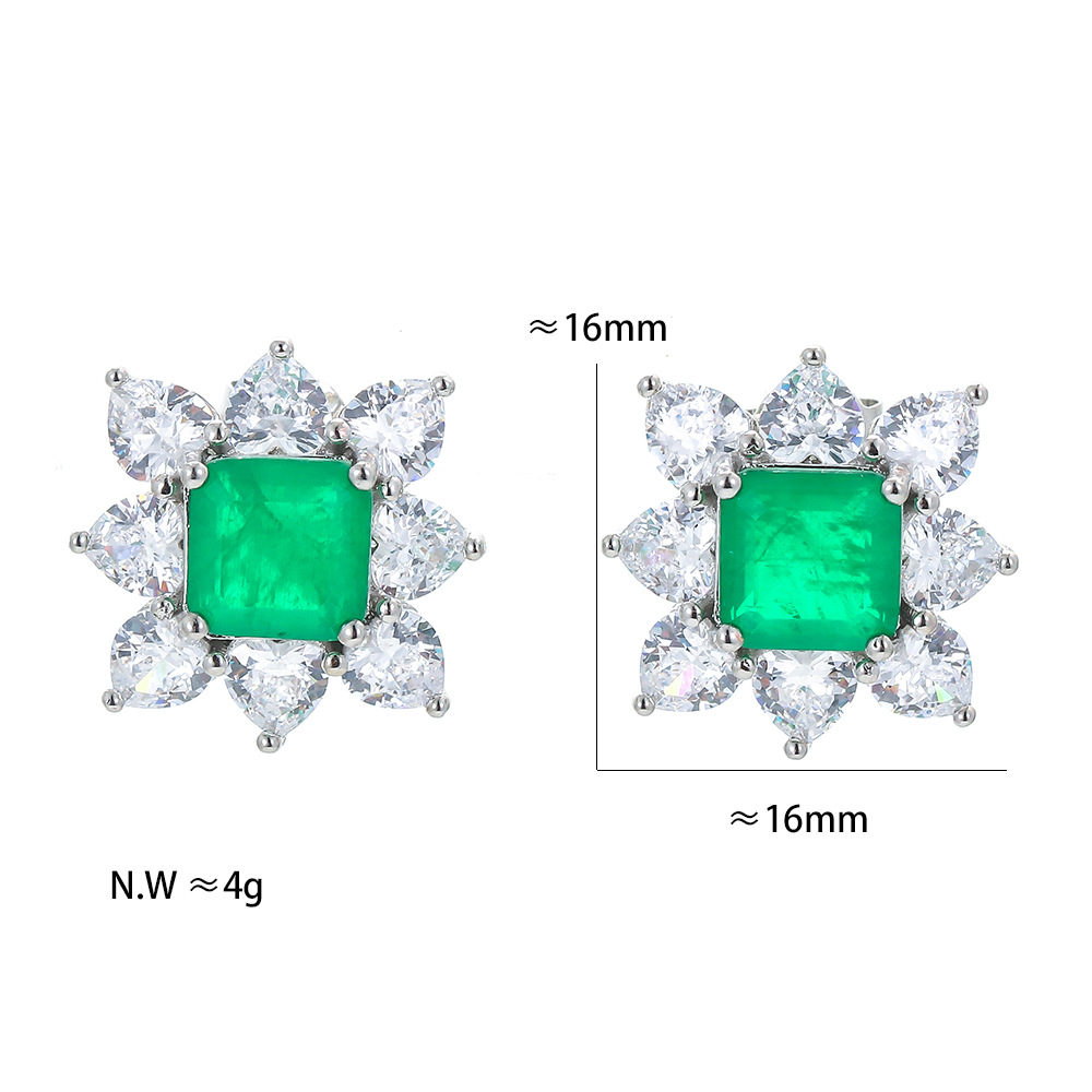 1 Par Estilo Simple Cuadrado Flor Cobre Embutido Circón Pendientes display picture 1