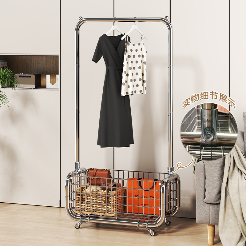Clothes Rack Floor-Standing Mobile Floor-Standing Coat Rack Metal Home Bedroom Room Clothes Rack Storage Rack Display
