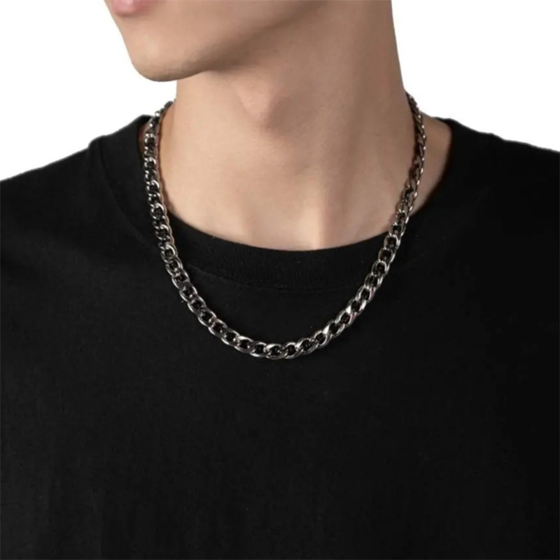 Collier cubain original pour homme, style européen et américain, en acier titane, design niche, chaîne clavicule, style hip-hop_voghion.com