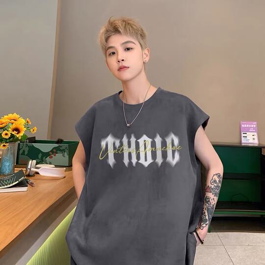 American Style Retro High Street Vest Men's Summer 2024 New Fashionable Heavy-weight Eagle Leather Velvet Waistcoat Sleeveless T-shirt Top