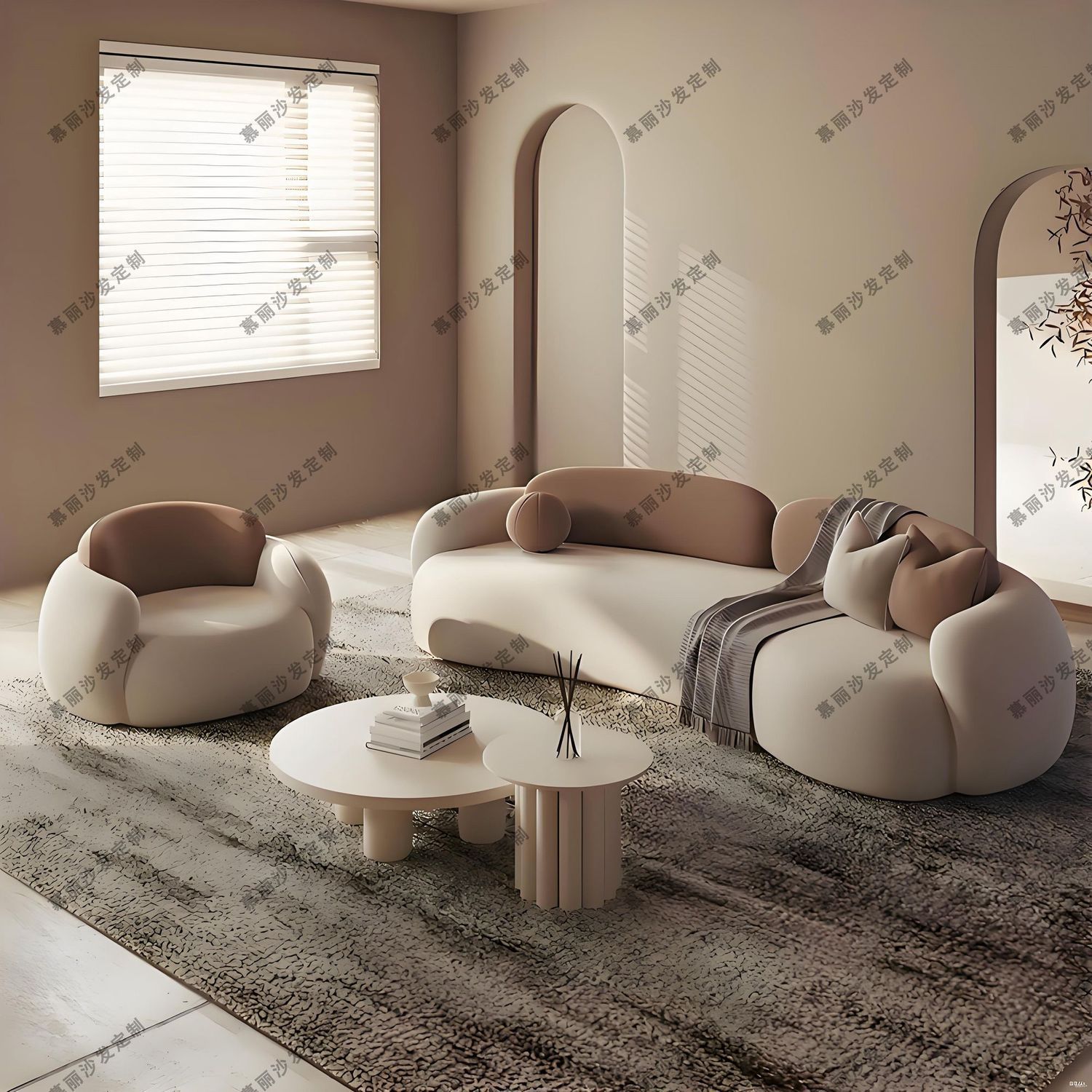 French Retro Style Curved Sofa Small Apartment Fabric Sofa Barber Shop Rest Area Reception Room Semi-Circular New Style