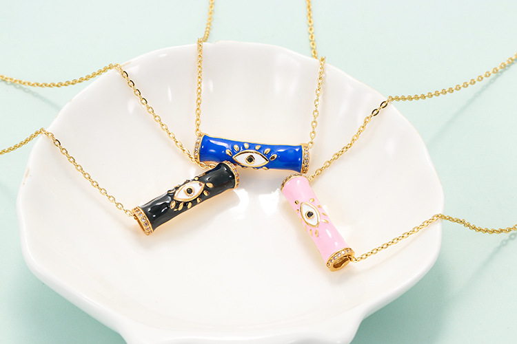 Wedding, Travel Occasion Copper Material Devil's Eye Enamel Eye Pendant Clavicle Bamboo Joint Copper Tube Necklace