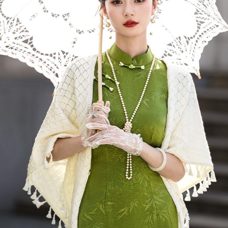 Hollow-Out Cheongsam Shawl Outerwear Versatile Chinese Style Ethnic Small Shawl Summer Thin Warm Tassel Retro