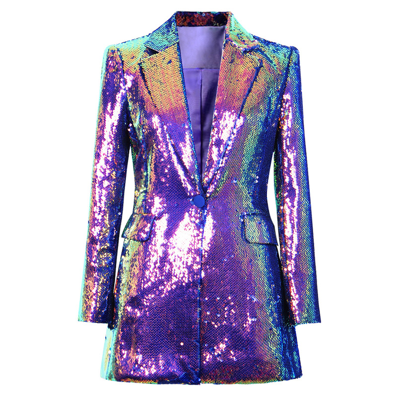 2317 In-Stock Spring and Autumn European and American Style Cool Colorful Sequin Women's Blazer with a Single Button and Suit Collar