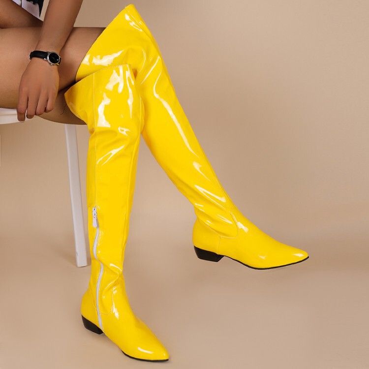 30-48 European and American foreign trade autumn and winter cross-border candy color low heel patent leather side zipper high over-the-knee boots W389 30-48 European and American foreign trade autumn and winter cross-border candy color low heel patent leather side zipper high over-the-knee boots W389