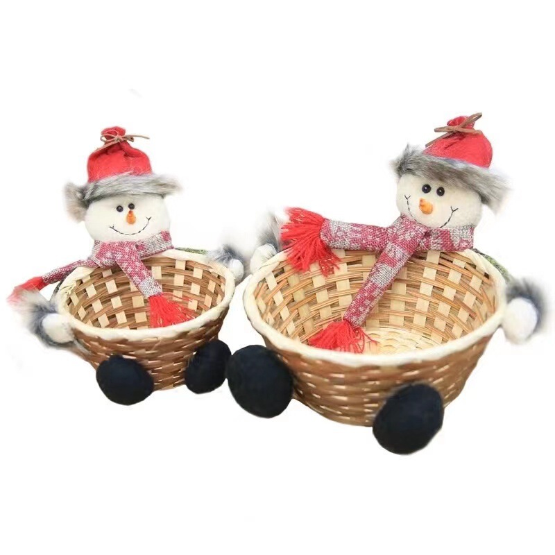 クリスマス装飾品クリスマスキャンディークリスマスイブリンゴバスケット老人雪だるま鹿人形編み竹バスケット置物|undefined