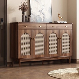 Medium style rattan shoe cabinet solid wood household door entrance entrance simple living room breathable storage cabinet new style