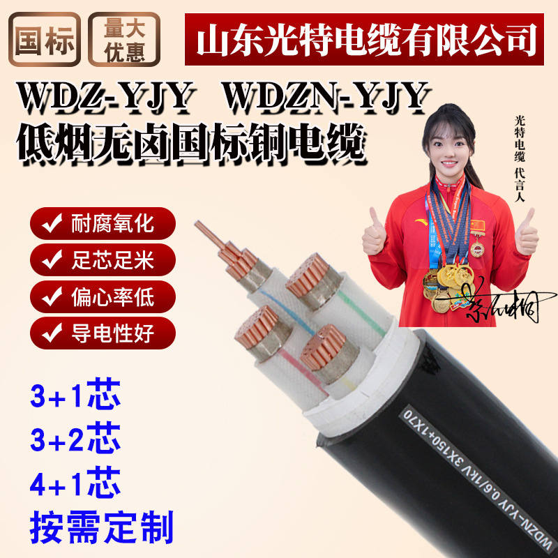 WDZN-YJY低烟无卤耐火国标铜芯电缆线4+1*95/300/240平方铜线150