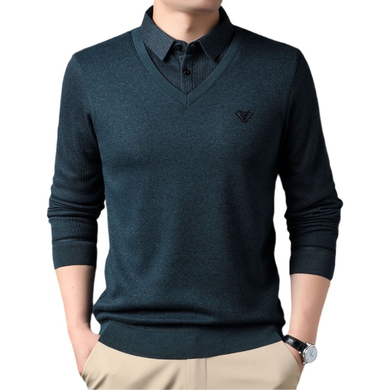 Winter men's new fleece-lined thick warm shirt collar fake two-piece high quality all-match shirt one-piece delivery