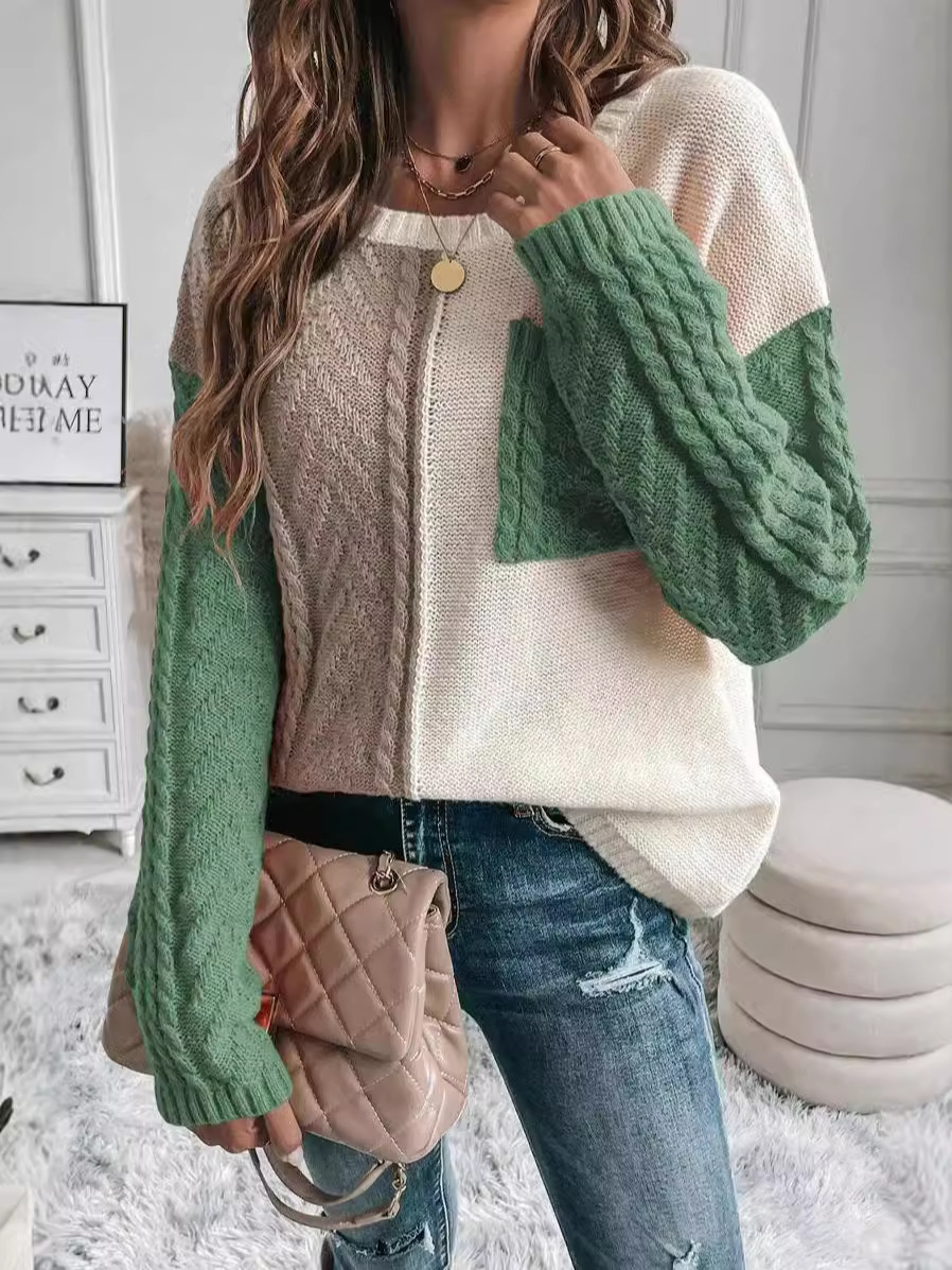 Cozy Patch-Pocket Sweater – Acrylic Blend Pullover With Contrast Stitching (S/M/L/XL, Oversized Fit, Fall-to-Winter Essential, Sweetheart Colors)_voghion.com
