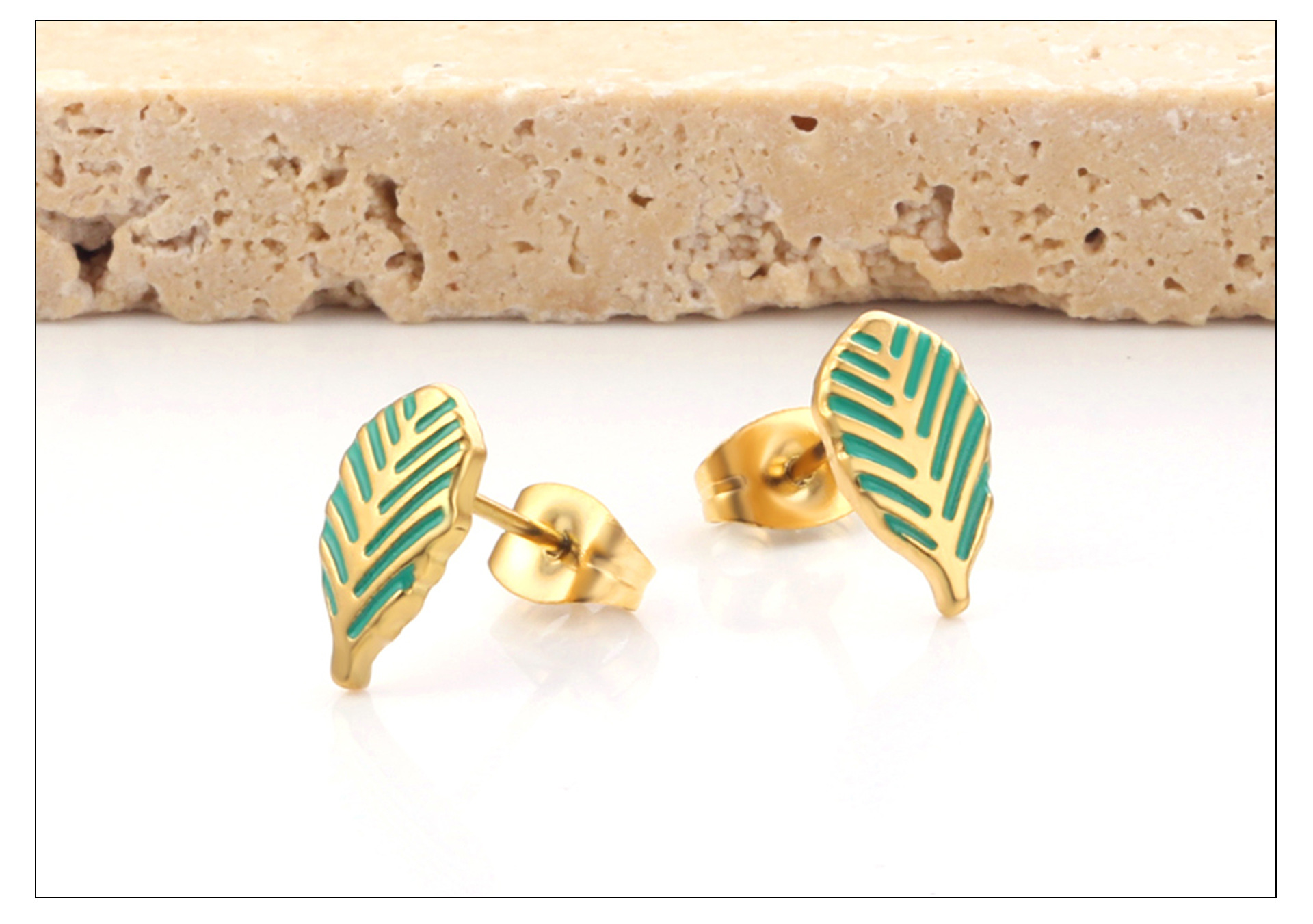 Retro Leaf Palm Star Stainless Steel Enamel Ear Studs 1 Pair