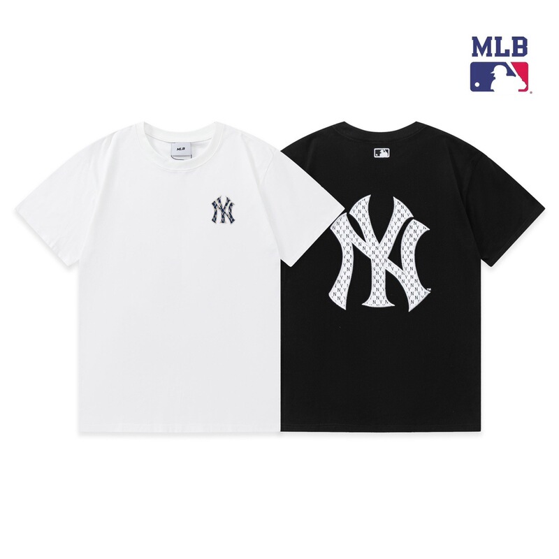 2025 Summer Korean Mlb Spring and Summer New Embroidered Short-Sleeved Presbyopic Full Body Printed Round Neck T-Shirt for Men and Women Couples