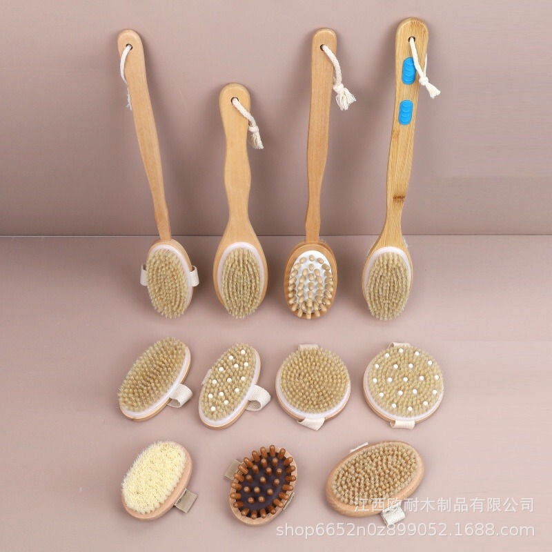 Amazon Hot Selling Pig Mane Hair Bath Brush Handheld Massage Brush Long Handle Bath Brush Rubbing Body Exfoliating Brush