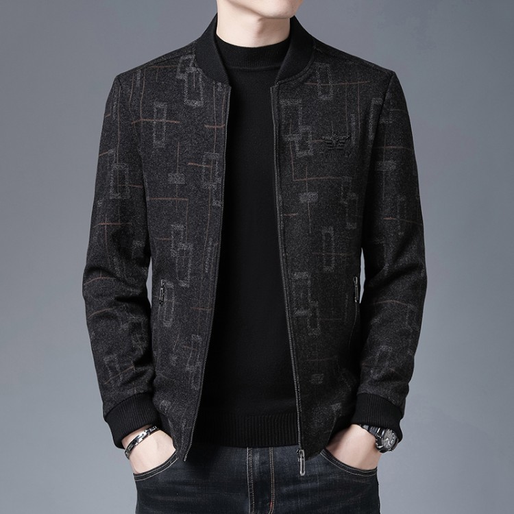 新款男士夹克秋冬加厚保暖外套商务休闲棒球领拉链中年爸爸装