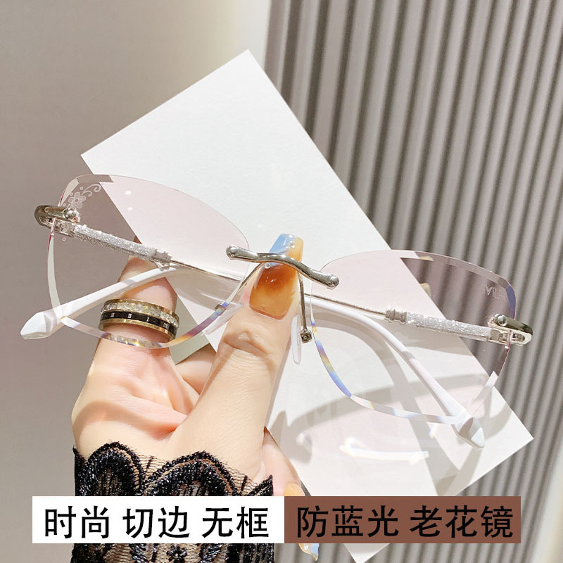 Modas viejas flores sin marcos de corte de bordes de punto de flor anti-luz azul color gradiente ultra brillante rosa vieja visión de una sola luz gafas para mujeres de alta definición