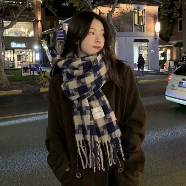 2026 New Style Scarf for Women, Winter Korean Version Versatile Plaid Scarf, Faux Cashmere, Thickened and Warm Neck Warmer for Students, Wholesale