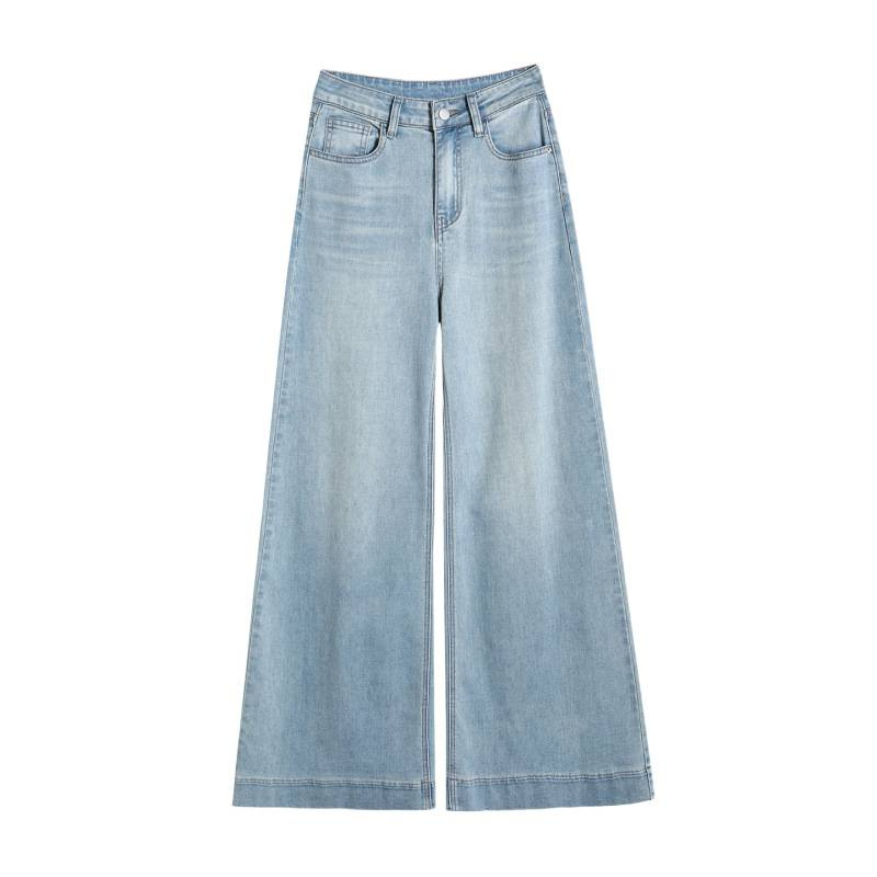 Azul claro elástico jeans de piernas largas mujeres 2026 veludo nuevo diseño suelto de cubierta de carne sensación de trapos de bocina