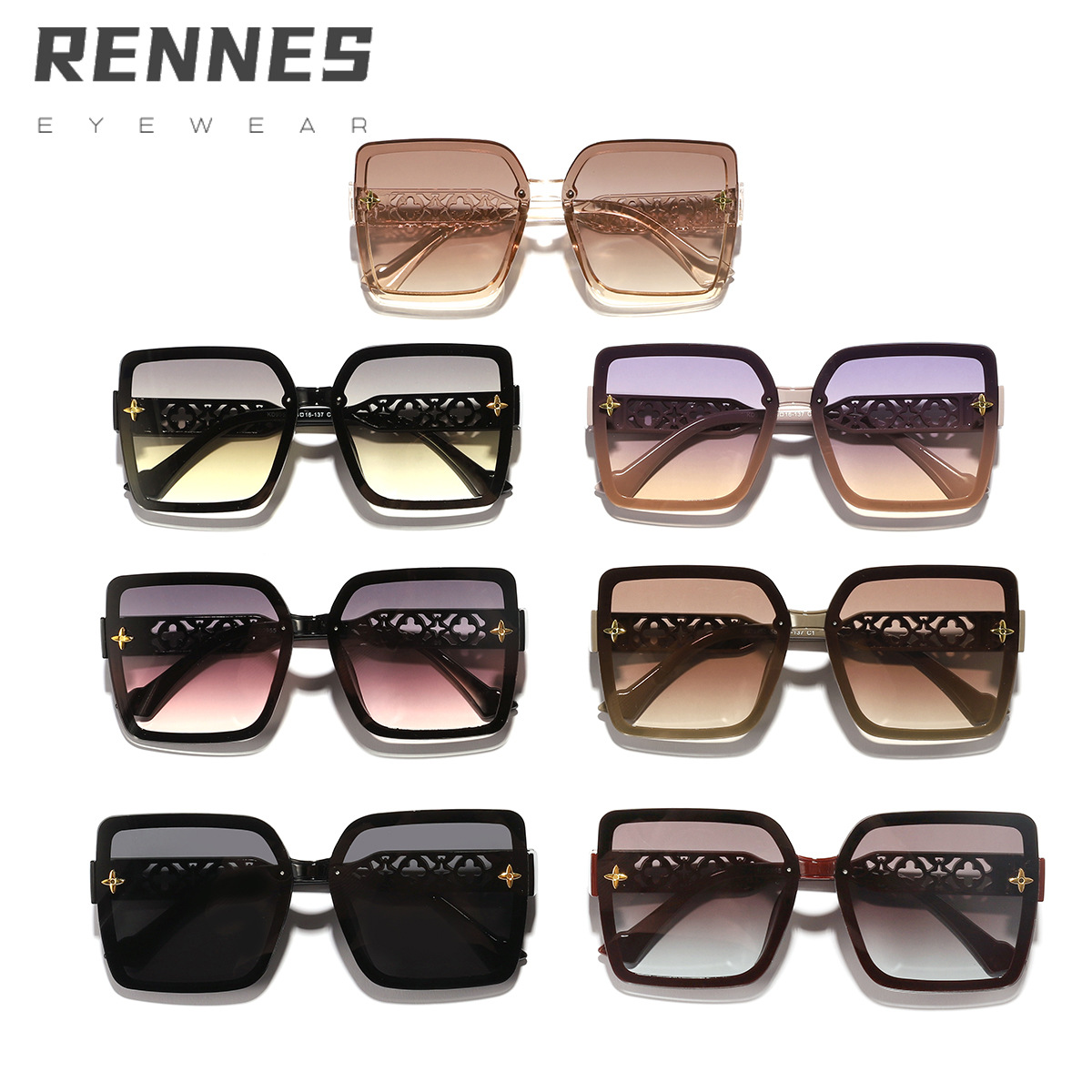 Nuevo estilo coreano elegante marco trébol hueco-fuera de oro beige uñas moda personalidad moda desgaste esencial luz lujo gafas de sol