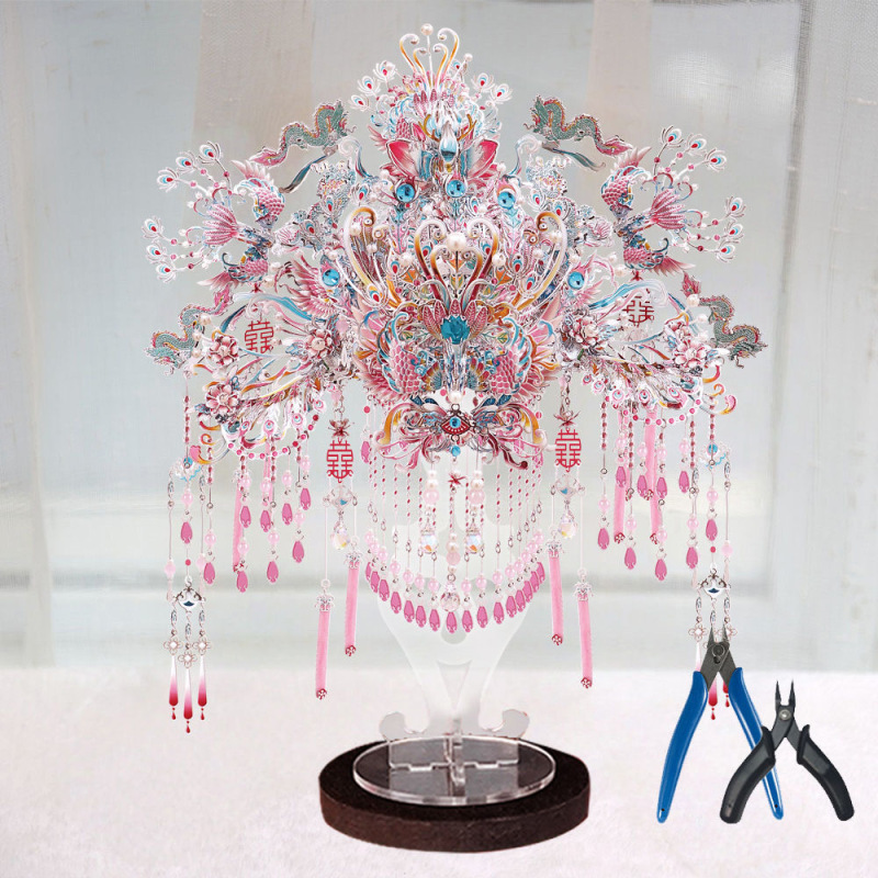 Gangda ピンクシルバー鳳凰の冠結婚式ファン金属組み立て装飾品立体パズル手作りギフトガールフレンドギフト|undefined