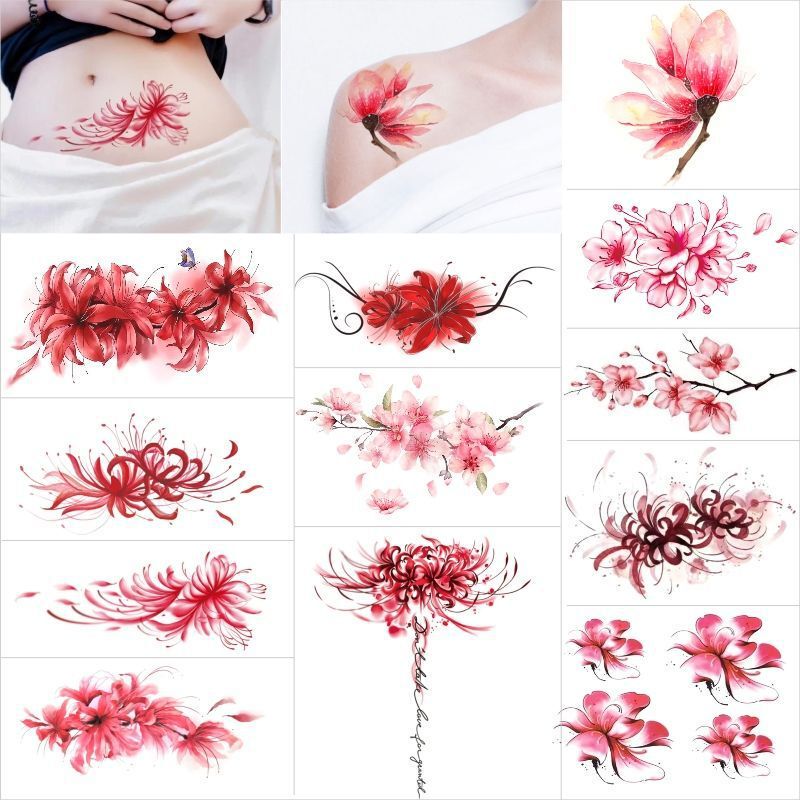 Tattoo stickers waterproof long-lasting personality manzhasha flower flower cherry blossom fresh sexy clavicle ankle